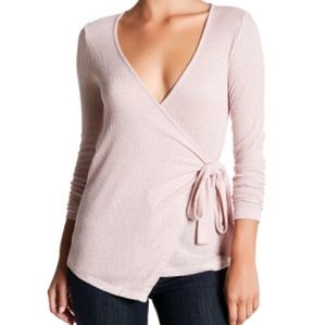 Bobeau Wrap Knit Blouse size Large Rose-White